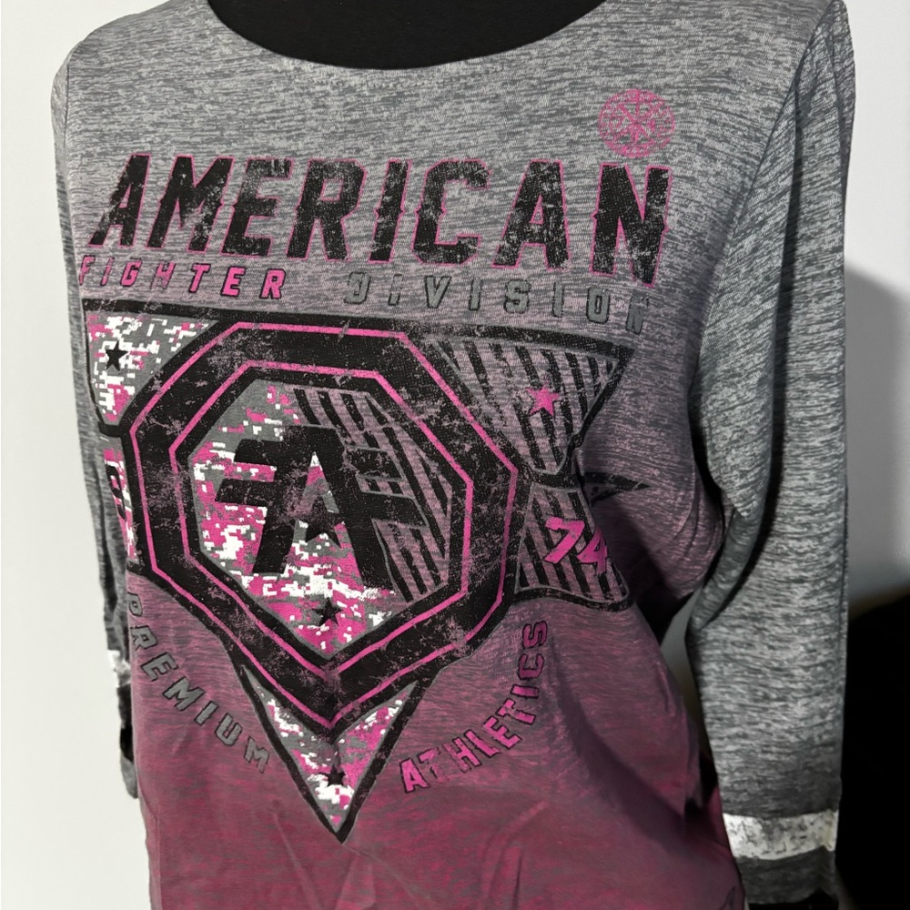 American Fighter Gray and Pink Graphic Top